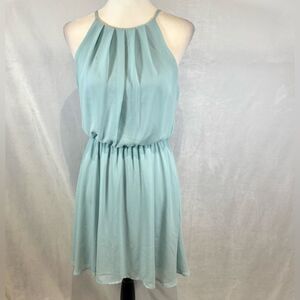 Francesca’s Aina Be sky blue pleated halter top chiffon dress size medium